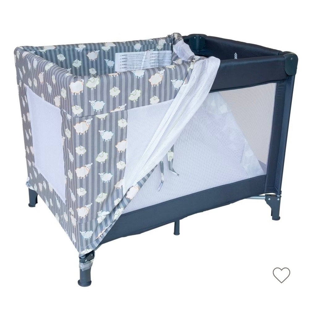 Coverplay Play Yard Slipcover Gray White Striped Sheep Print Standard Fit